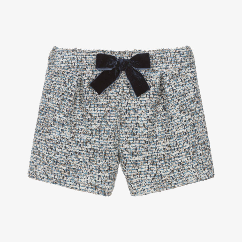 Mayoral-Girls Blue Tweed Shorts with Velvet Bow | Childrensalon Outlet