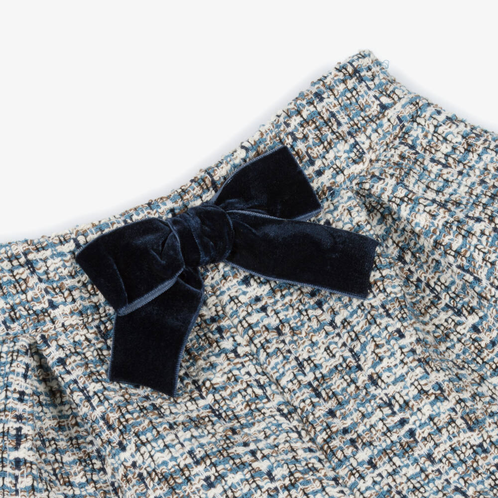 Mayoral-Girls Blue Tweed Shorts with Velvet Bow | Childrensalon Outlet