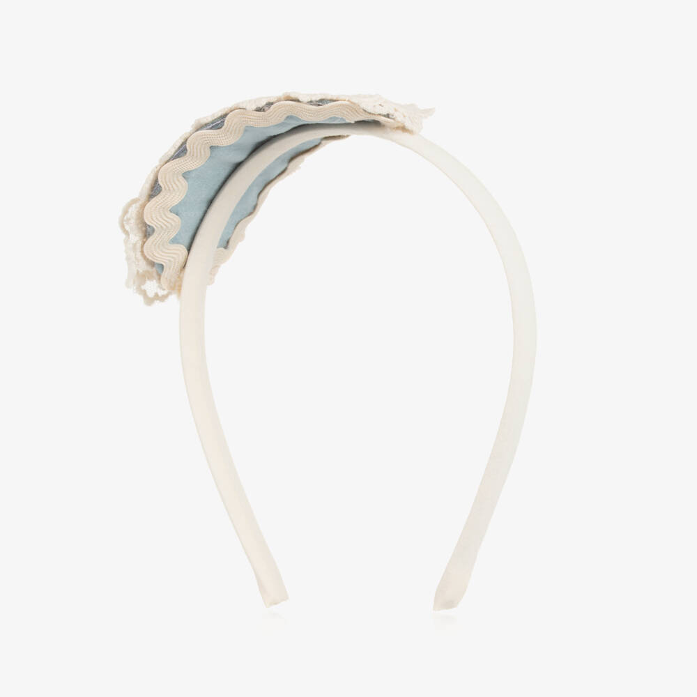 Abuela Tata-Girls Blue Velvet & Ivory Lace Hairband | Childrensalon Outlet