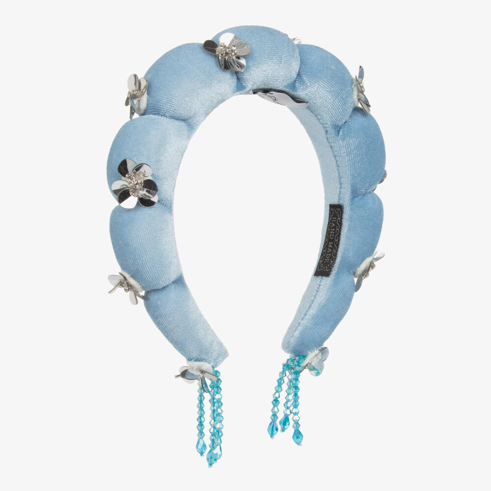 RaspberryPlum-Girls Blue Velvet & Sequin Flower Hairband | Childrensalon Outlet