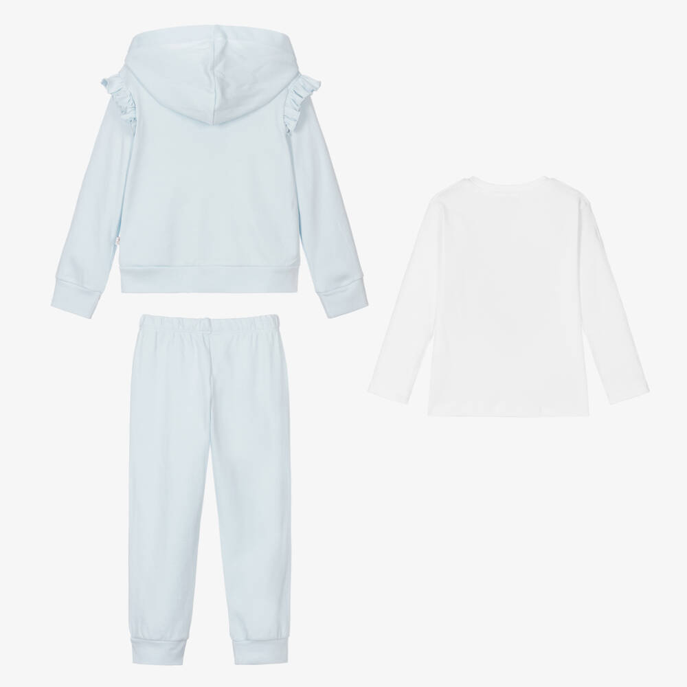 Caramelo Kids-Girls Blue & White Cotton Tracksuit Set | Childrensalon Outlet