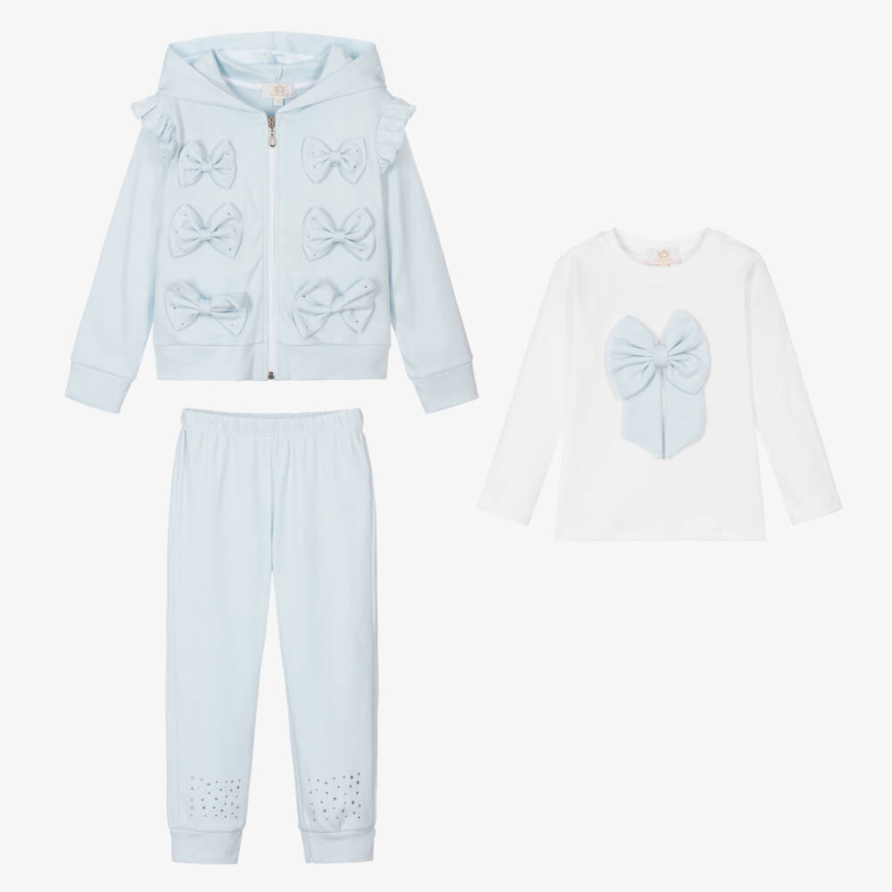 Caramelo Kids-Girls Blue & White Cotton Tracksuit Set | Childrensalon Outlet