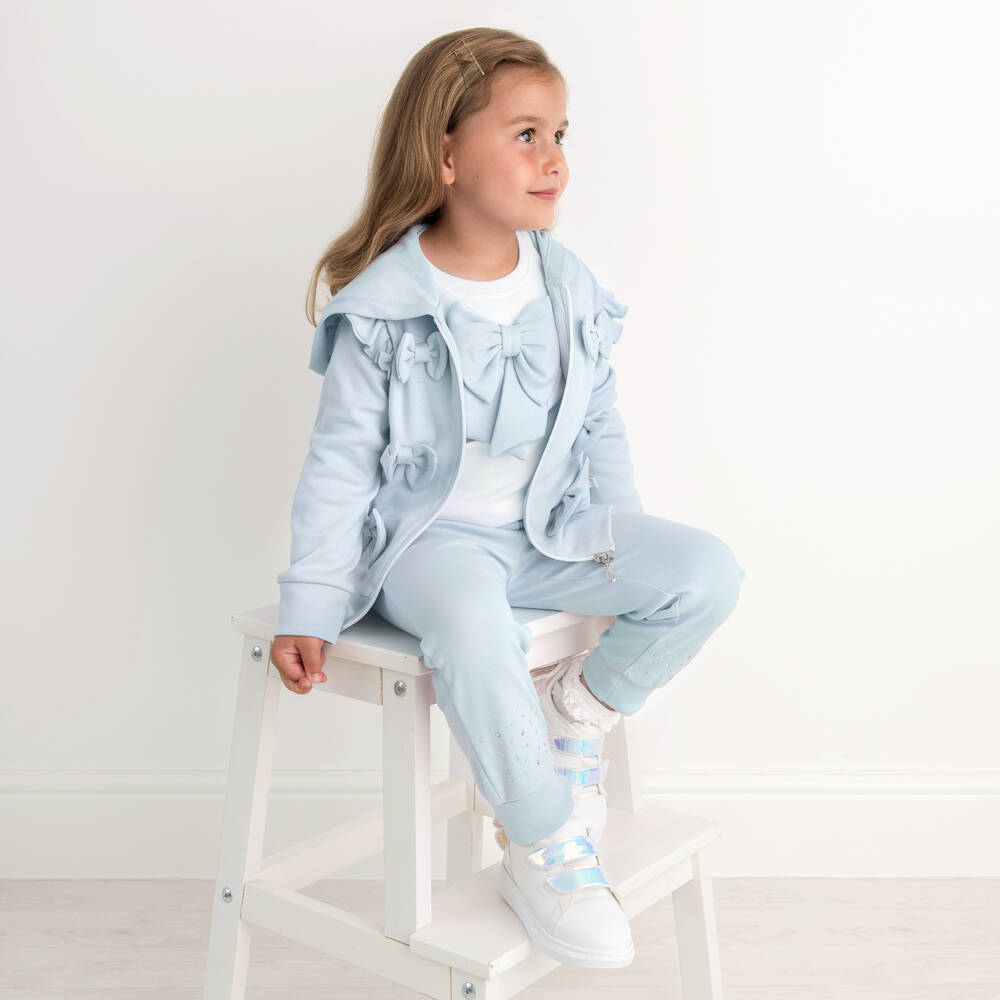 Caramelo Kids-Girls Blue & White Cotton Tracksuit Set | Childrensalon Outlet