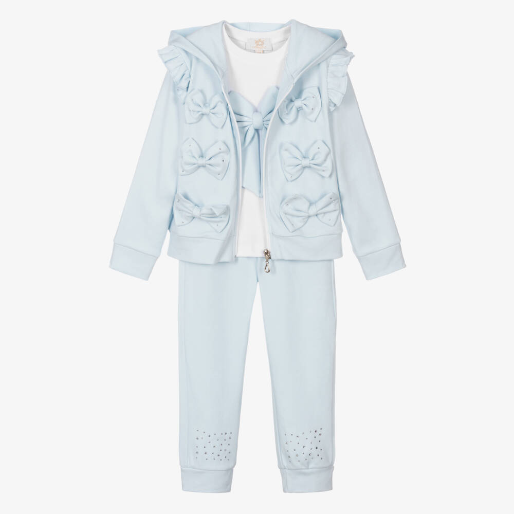 Caramelo Kids-Girls Blue & White Cotton Tracksuit Set | Childrensalon Outlet