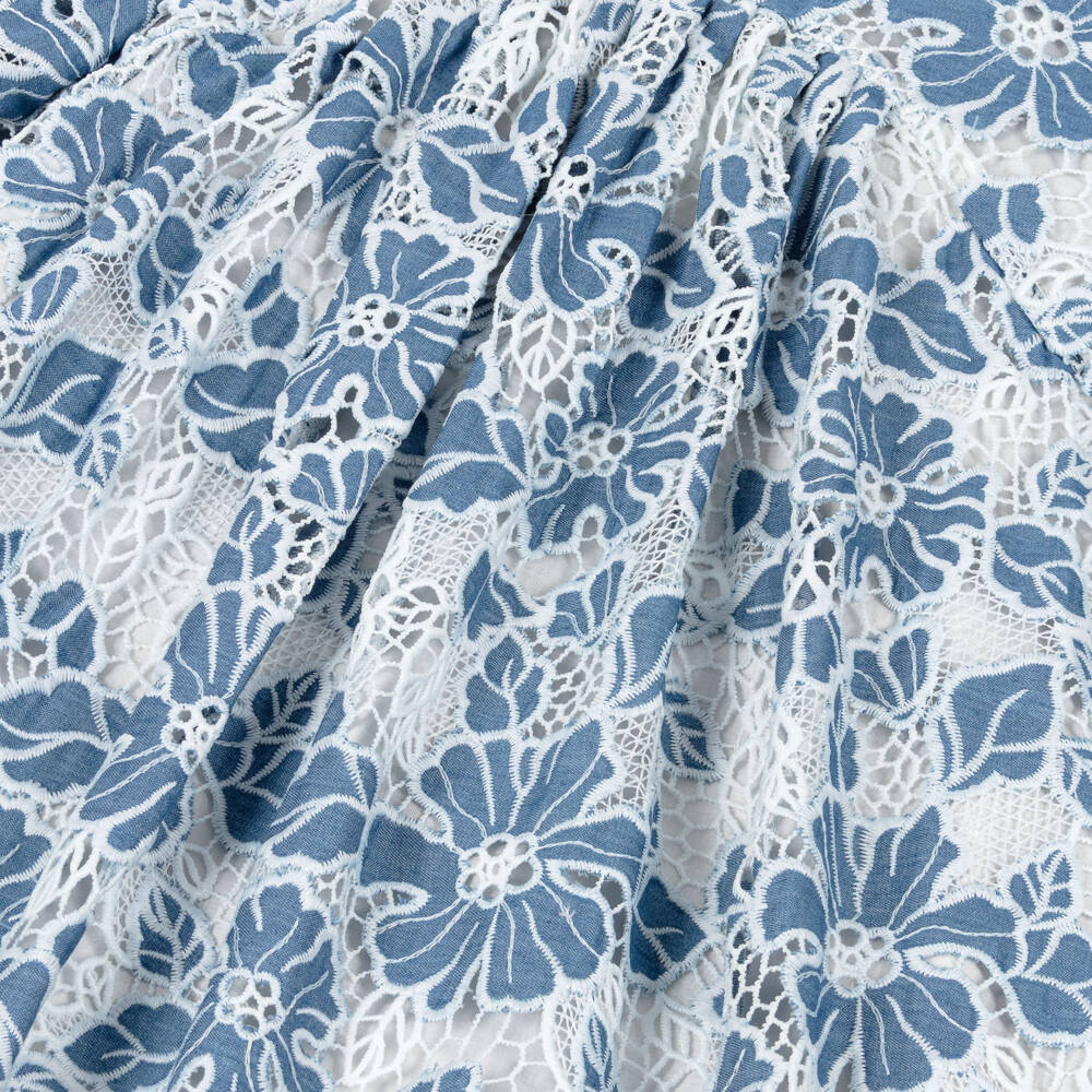 Marlo Kids-Girls Blue & White Embroidered Floral Lace Dress | Childrensalon Outlet