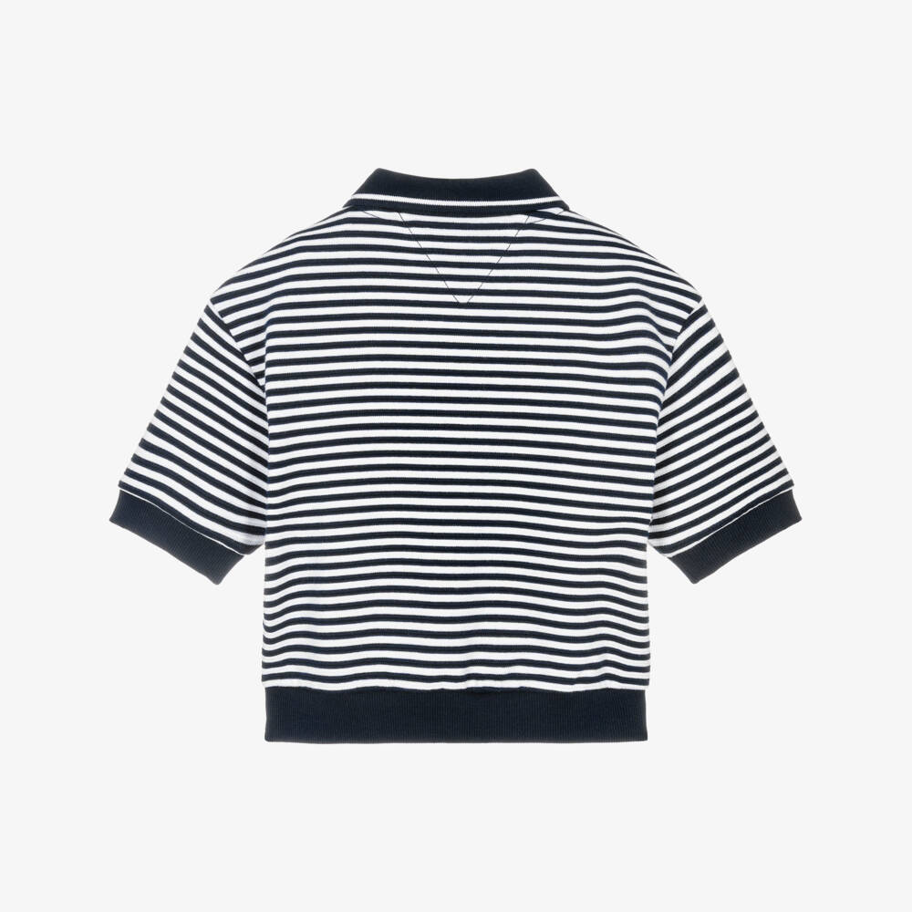 Tommy Hilfiger-Girls Blue & White Striped Cotton Polo Shirt | Childrensalon Outlet