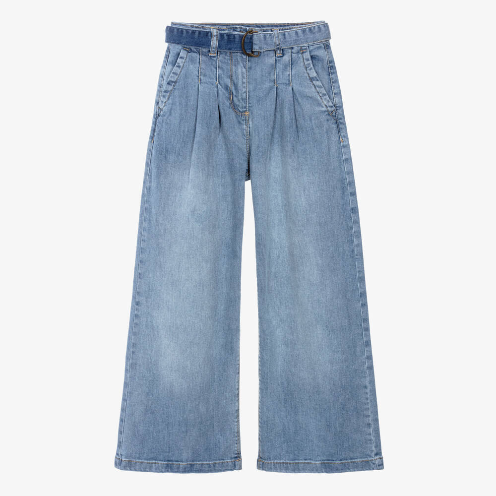 iDO-Girls Blue Wide Leg Denim Jeans with Belt | Childrensalon Outlet