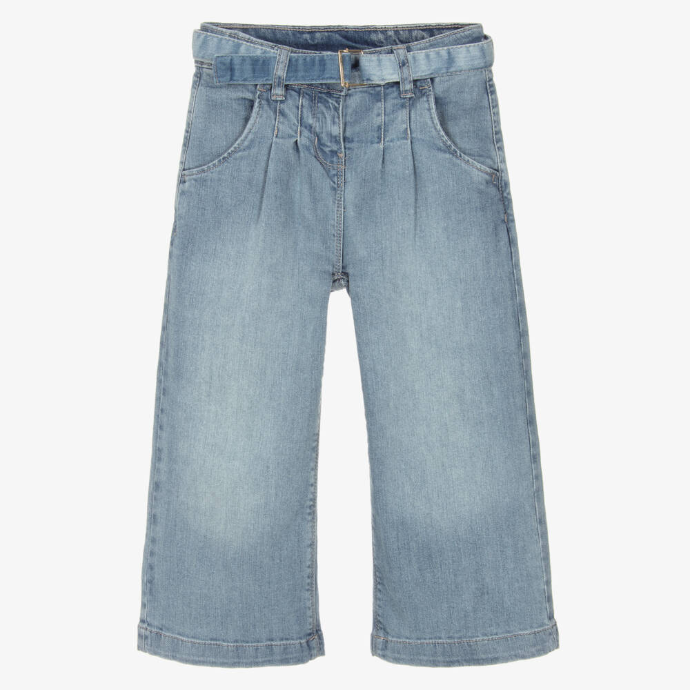 iDO-Girls Blue Wide Leg Denim Jeans with Belt | Childrensalon Outlet