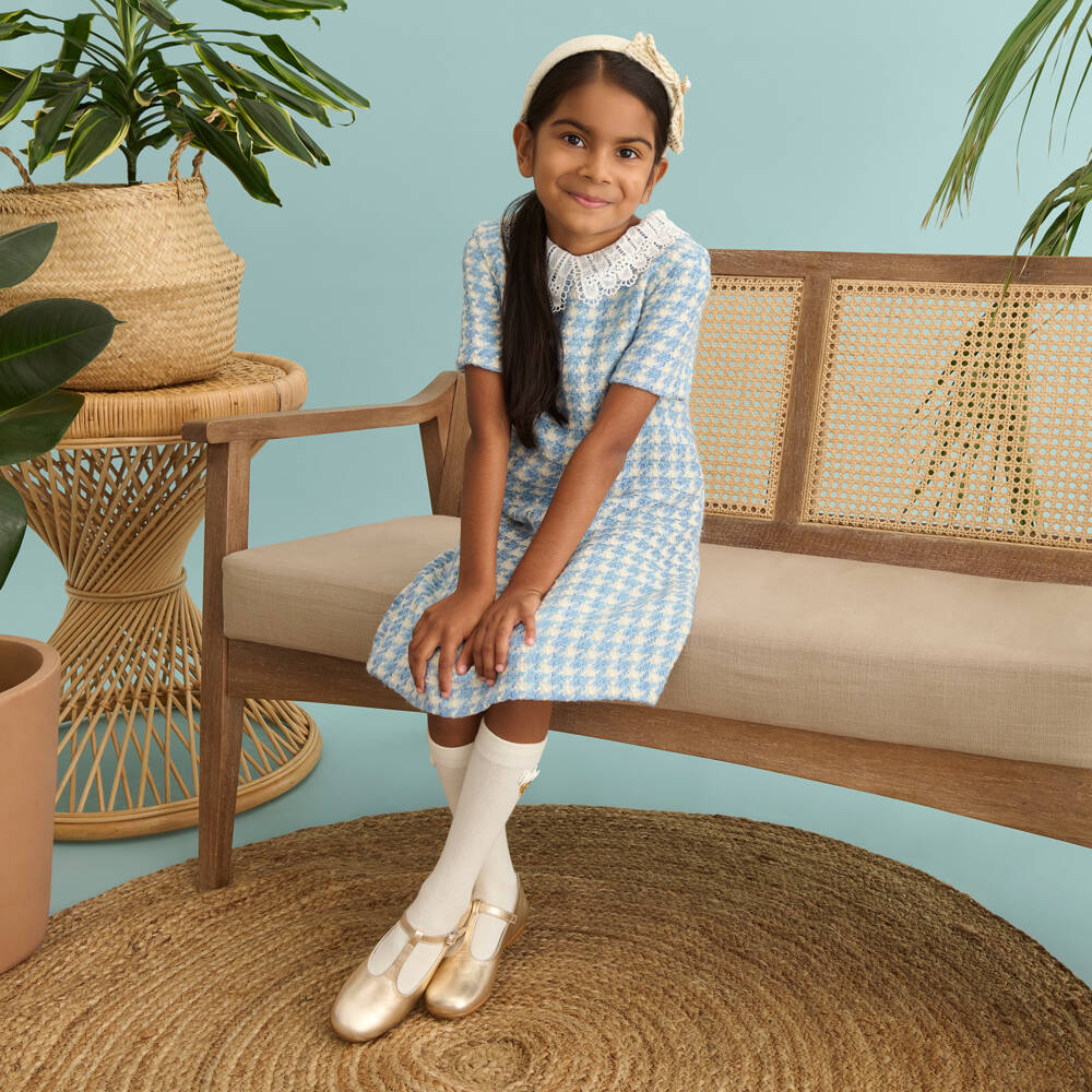Piccola Speranza-فستان صوف تويد أزرق للبنات | Childrensalon Outlet