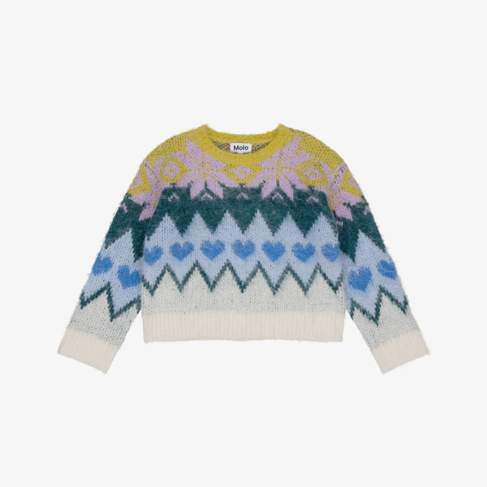 Molo-Girls Blue, Yellow & Green Knitted Jumper | Childrensalon Outlet