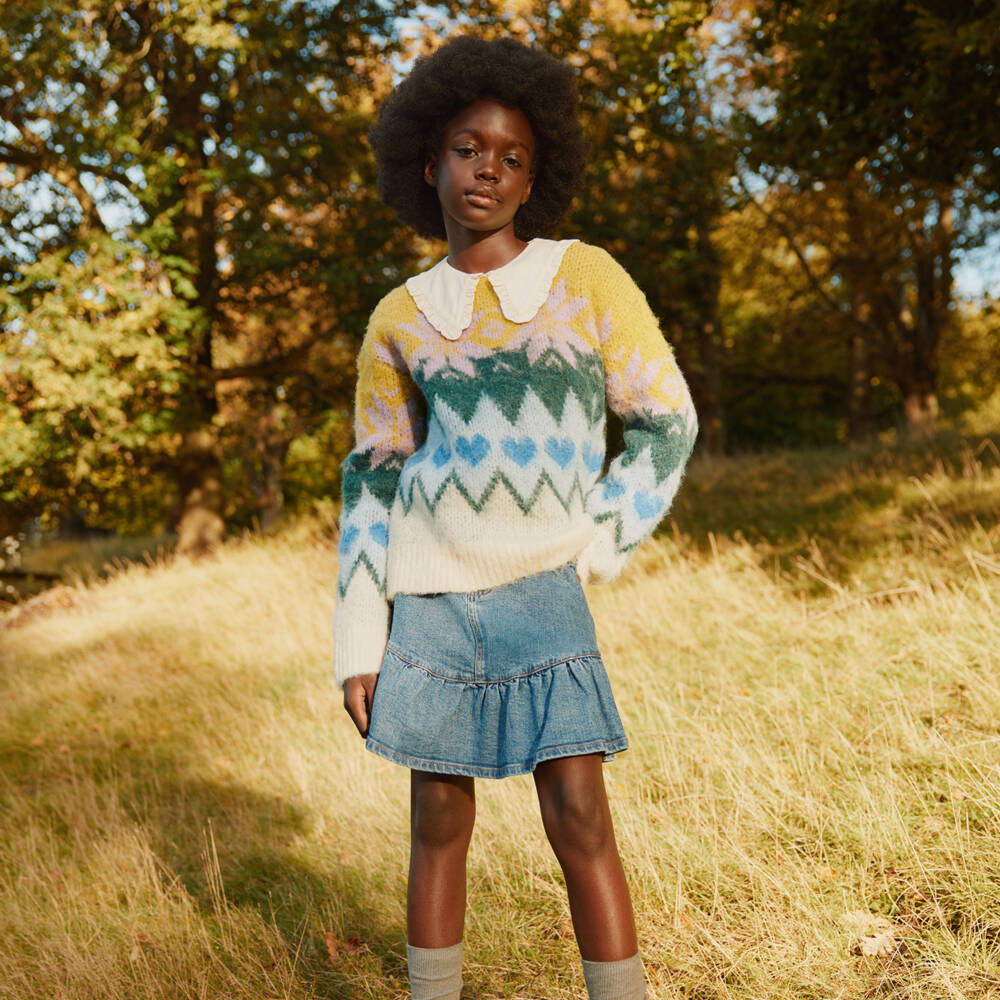 Molo-Girls Blue, Yellow & Green Knitted Jumper | Childrensalon Outlet