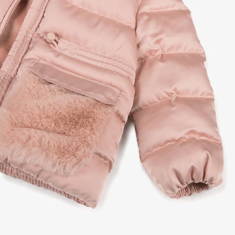 Abel & Lula-Girls Blush Pink Hooded Puffer Jacket | Childrensalon Outlet