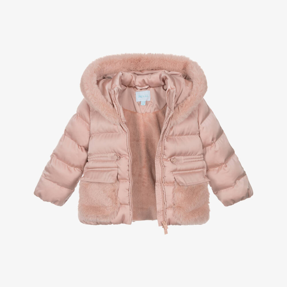 Abel & Lula-Girls Blush Pink Hooded Puffer Jacket | Childrensalon Outlet