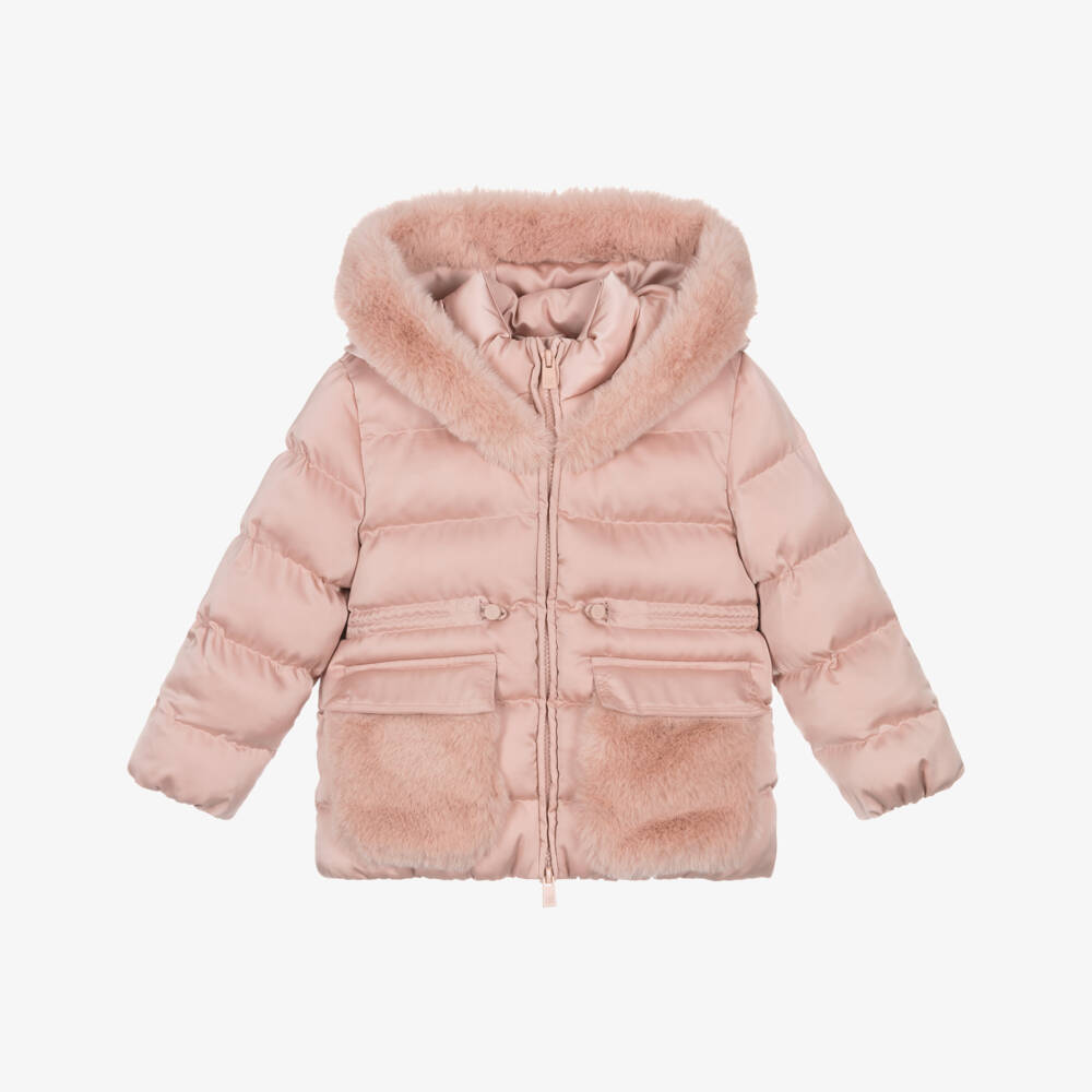 Abel & Lula-Girls Blush Pink Hooded Puffer Jacket | Childrensalon Outlet