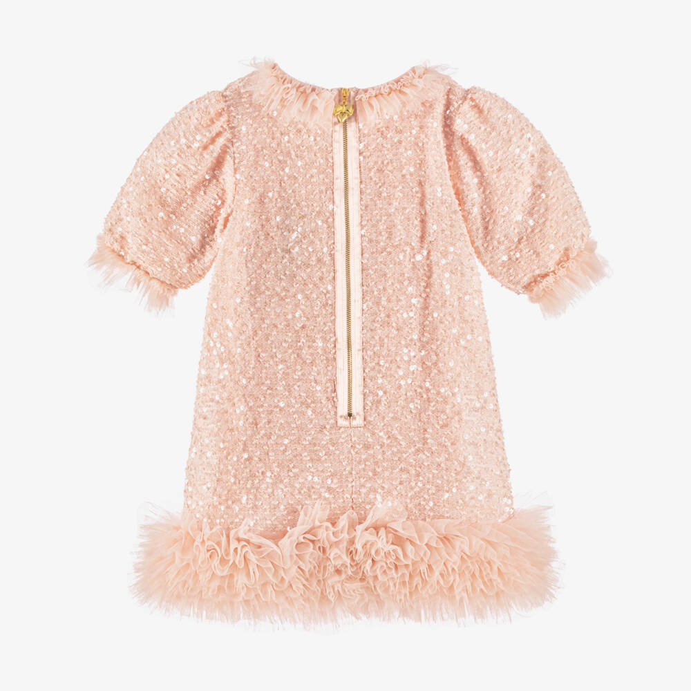 Angel's Face-Girls Blush Pink Sequin Embellished Dress with Tulle Trim | Childrensalon Outlet