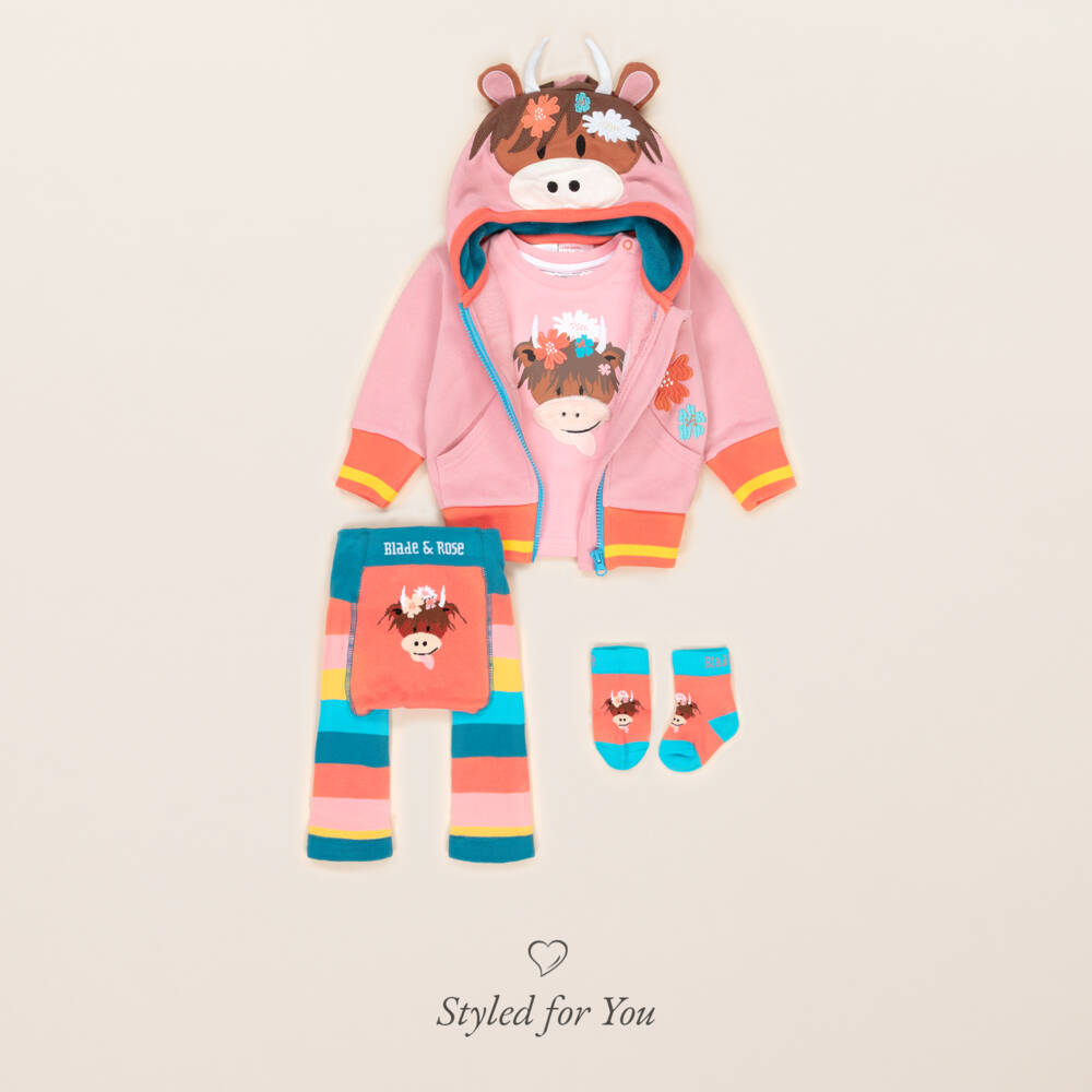 Blade & Rose-Girls Bonnie Highland Cow Striped Leggings | Childrensalon Outlet