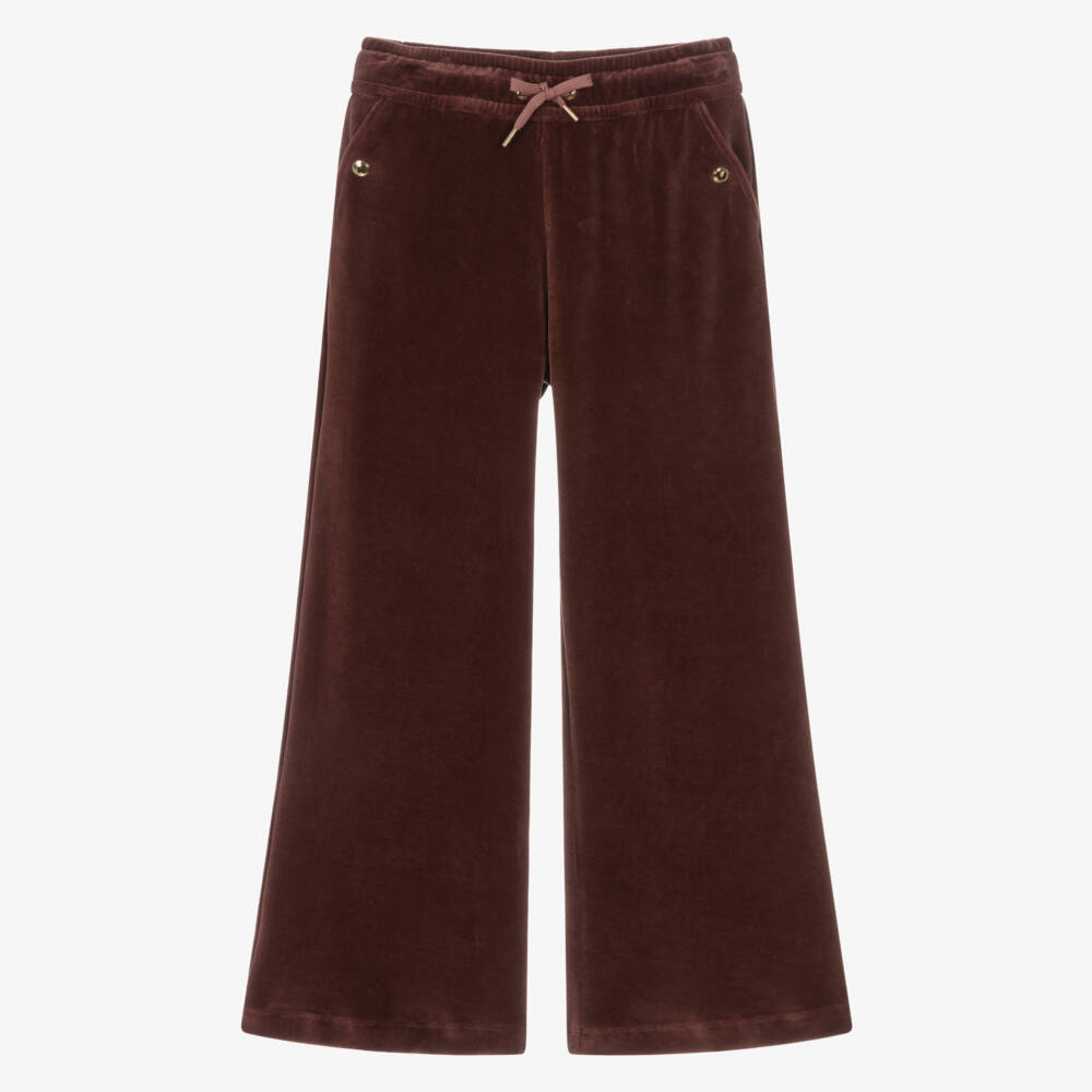 Chloé-Girls Bordeaux Pink Cotton Velour Leggings with Circular Logo | Childrensalon Outlet