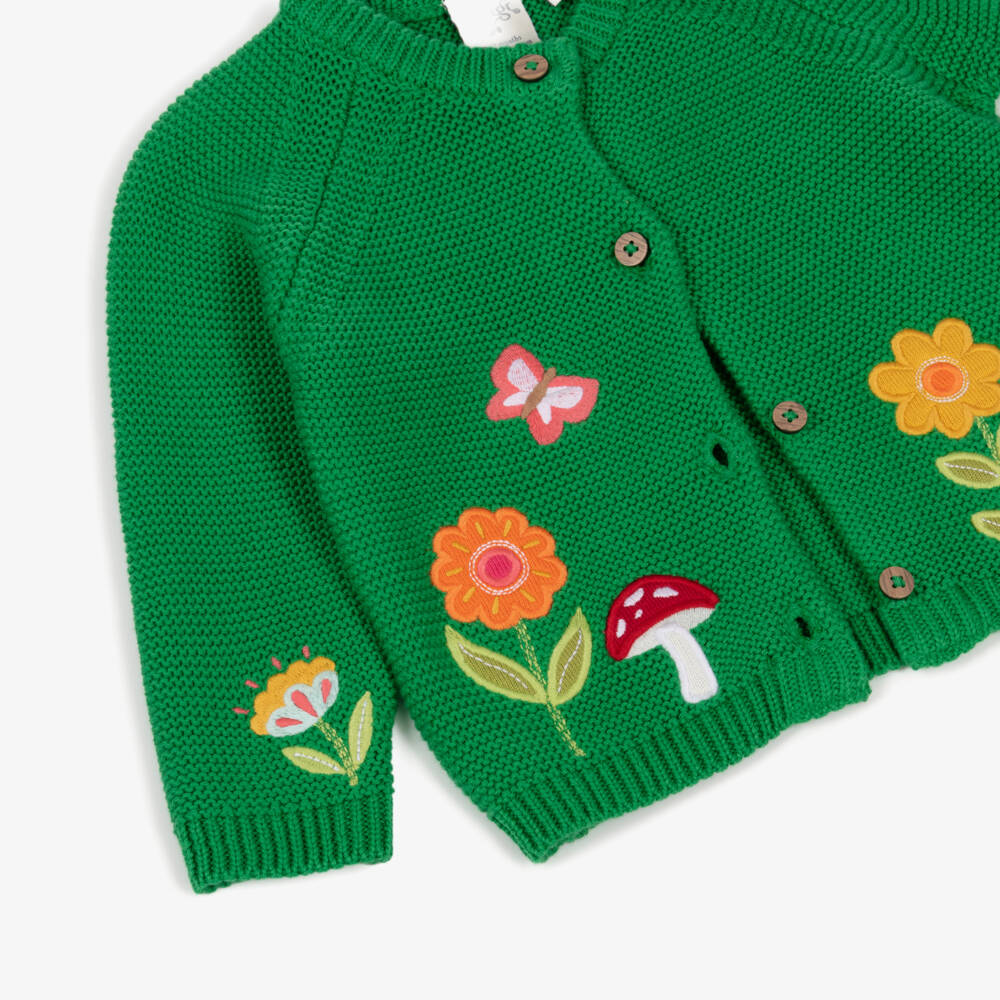 Frugi-Girls Bright Green Orgainc Cotton Knitted Cardigan | Childrensalon Outlet