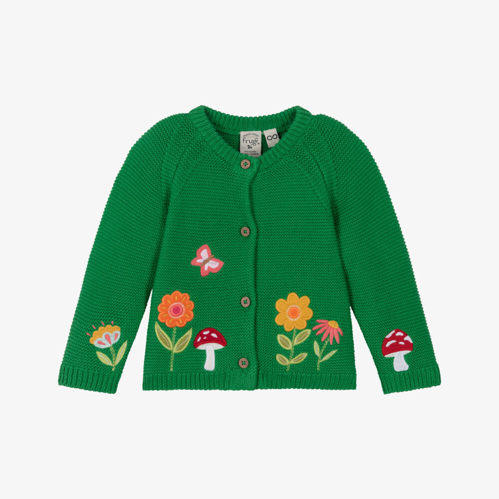 Frugi-Girls Bright Green Orgainc Cotton Knitted Cardigan | Childrensalon Outlet