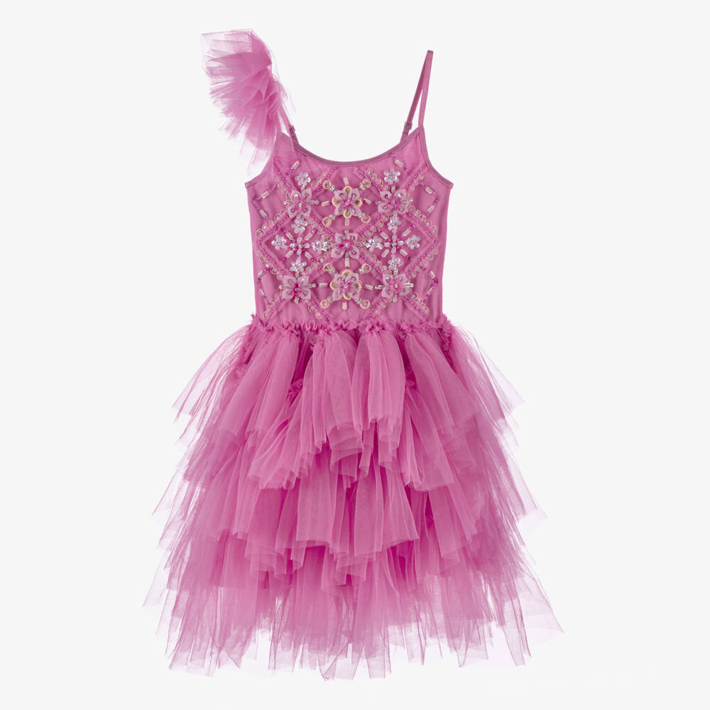 Tutu du Monde-Girls Bright Pink Asymmetric Strappy Tulle Dress | Childrensalon Outlet