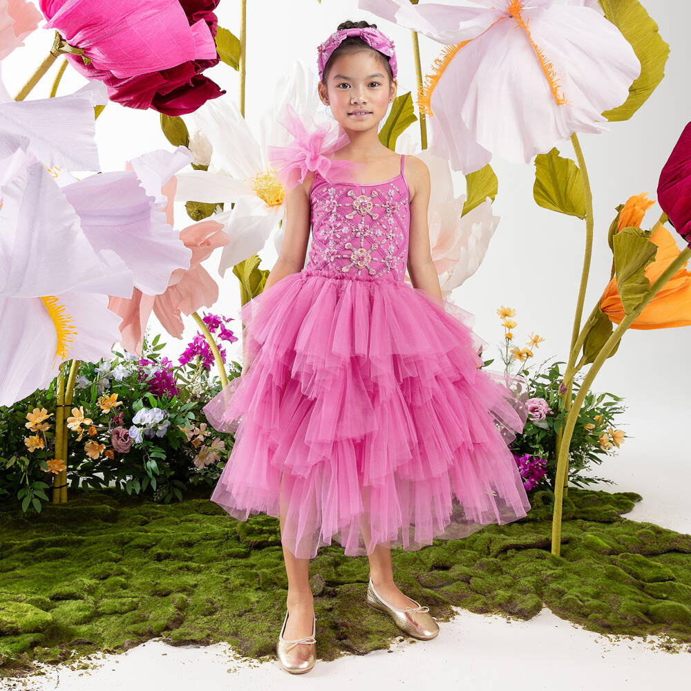 Tutu du Monde-Girls Bright Pink Asymmetric Strappy Tulle Dress | Childrensalon Outlet