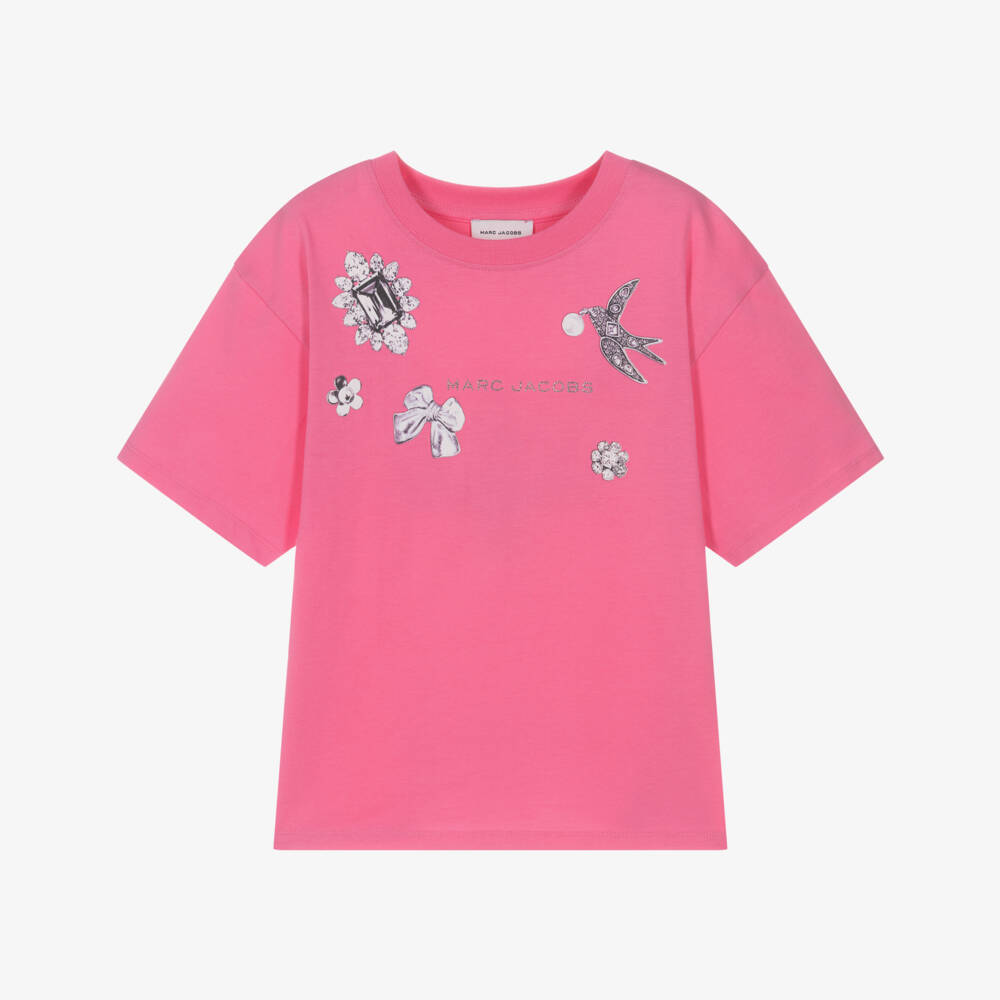 MARC JACOBS-Girls Bright Pink Cotton Jewel Print T-Shirt | Childrensalon Outlet