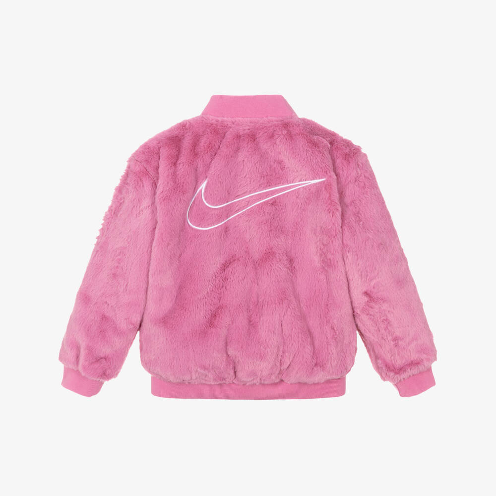Nike-Girls Bright Pink Faux Fur Bomber Jacket | Childrensalon Outlet