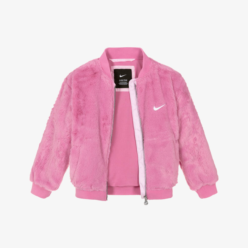 Nike-Girls Bright Pink Faux Fur Bomber Jacket | Childrensalon Outlet