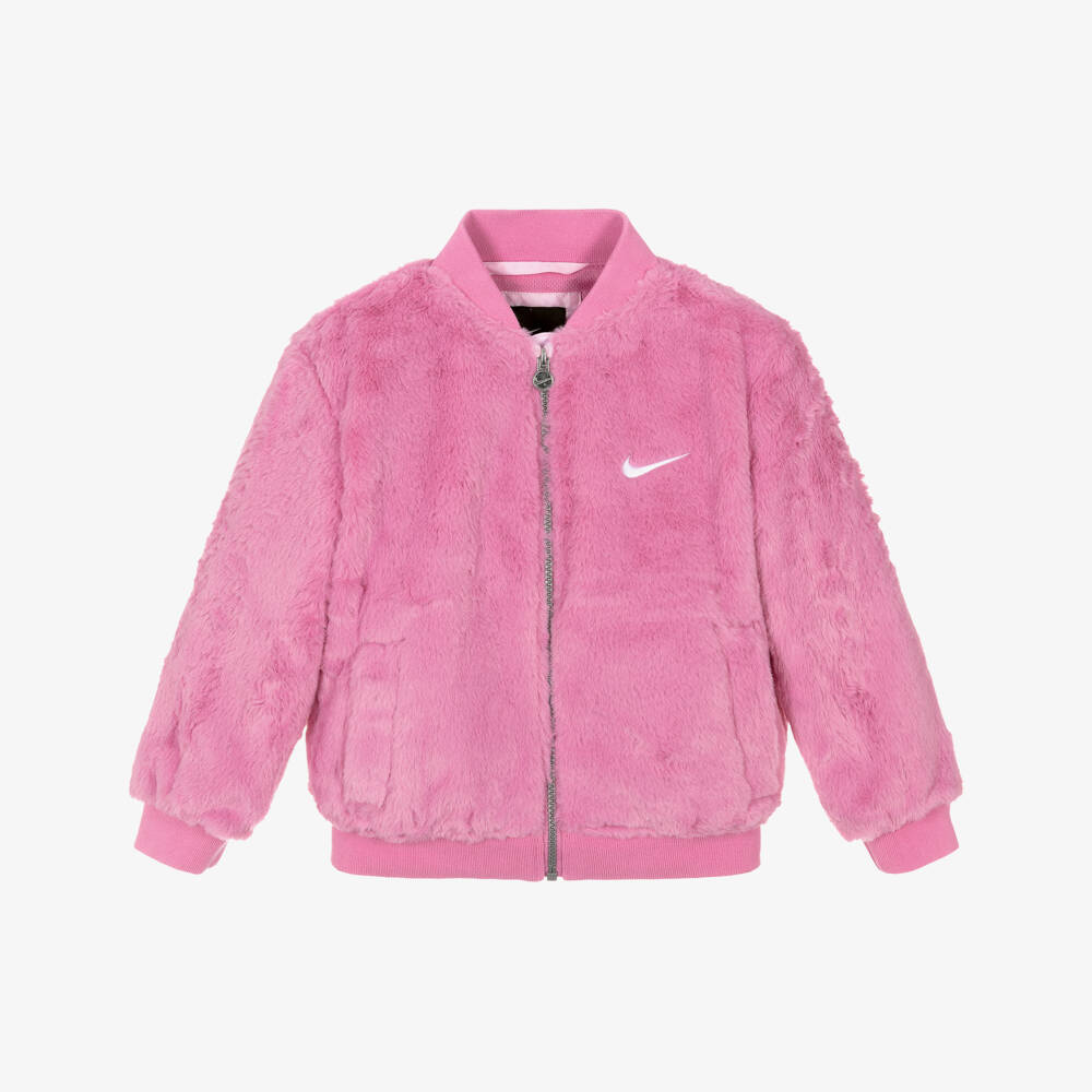 Nike-Girls Bright Pink Faux Fur Bomber Jacket | Childrensalon Outlet