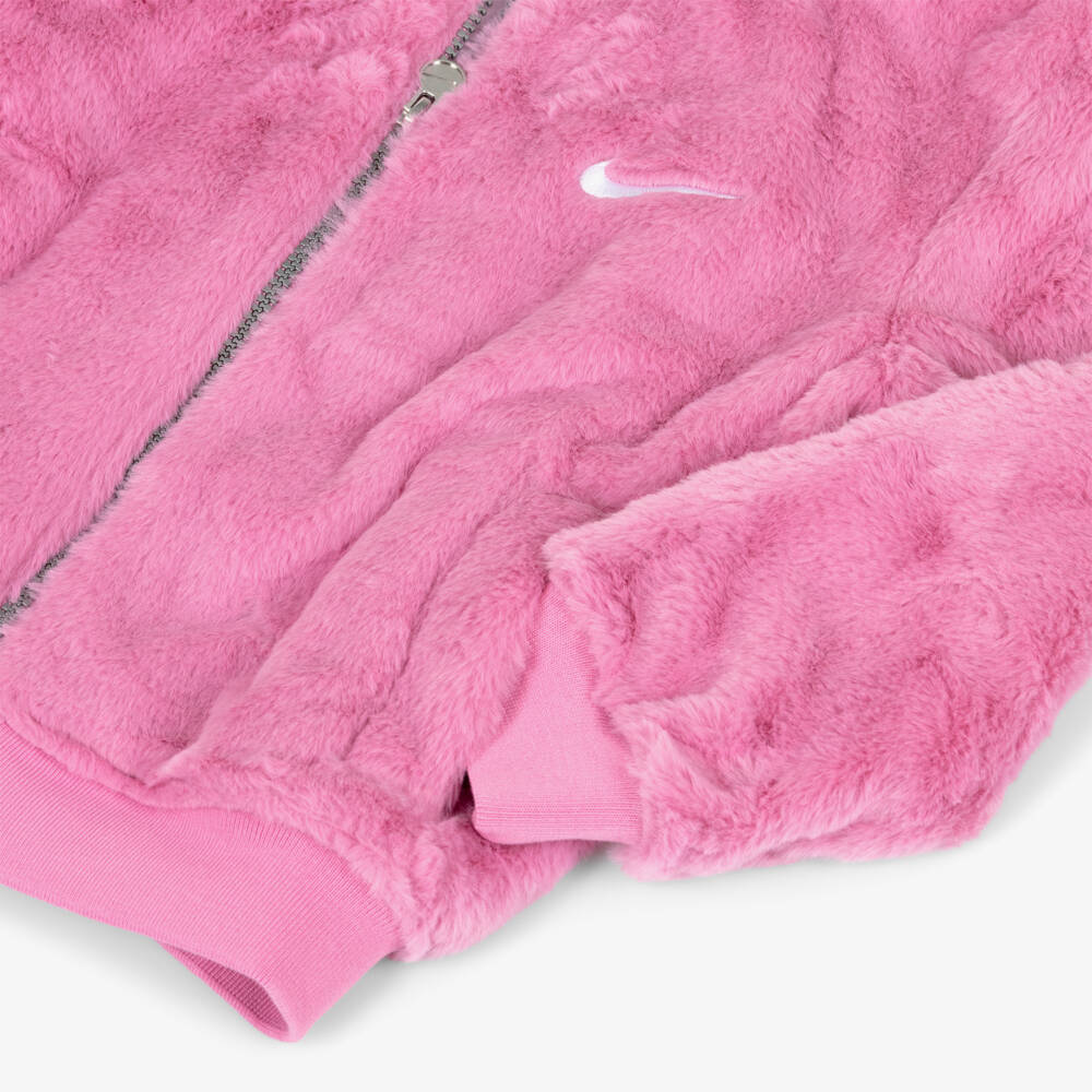 Nike-Girls Bright Pink Faux Fur Bomber Jacket | Childrensalon Outlet