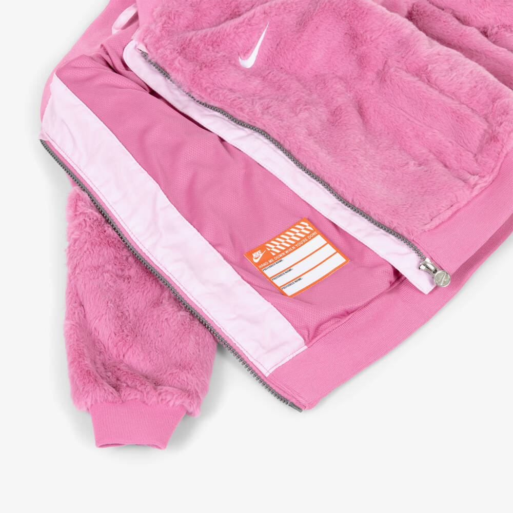 Nike-Girls Bright Pink Faux Fur Bomber Jacket | Childrensalon Outlet