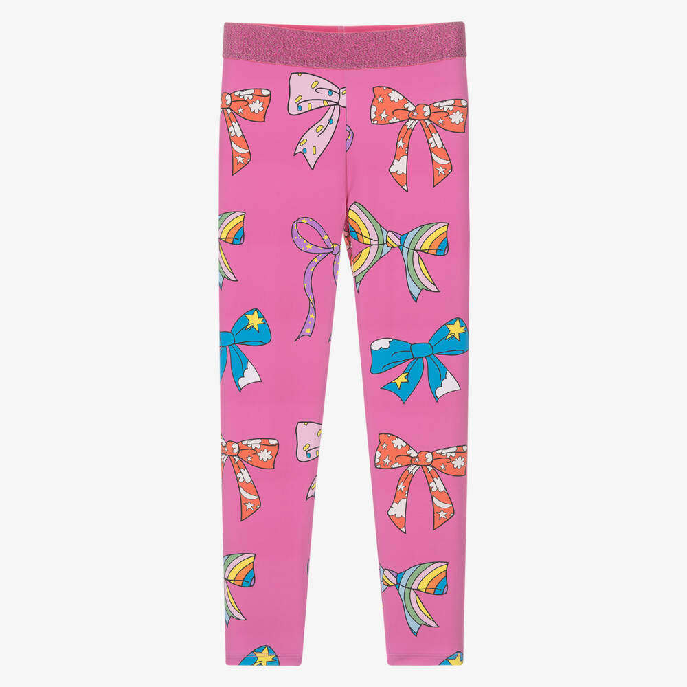 Stella McCartney Kids-بنطلون ليقنز وردي للبنات بطبعة فيونكة | Childrensalon Outlet