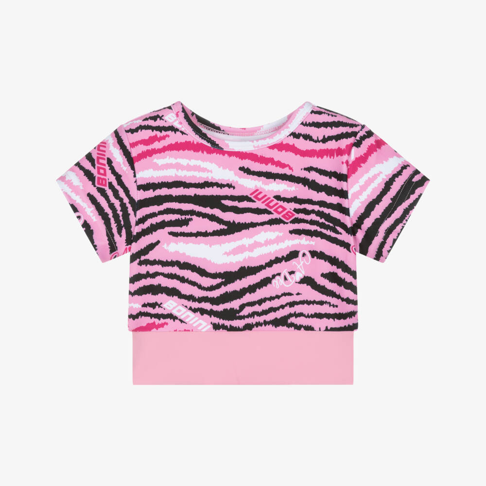 A Dee-Girls Bright Pink Zebra Print Crop Top | Childrensalon Outlet