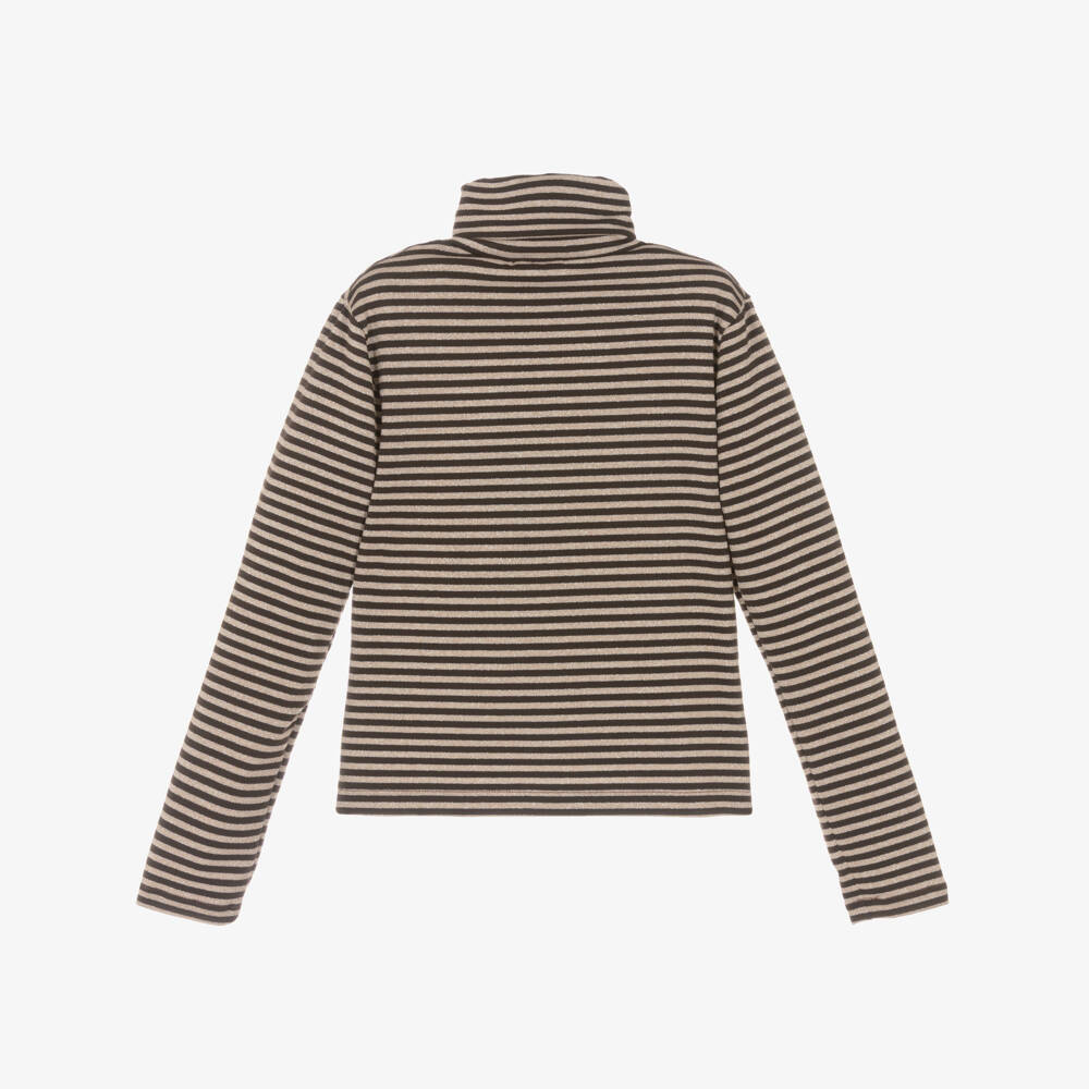 Elsy-Girls Brown & Beige Striped Roll Neck Top | Childrensalon Outlet