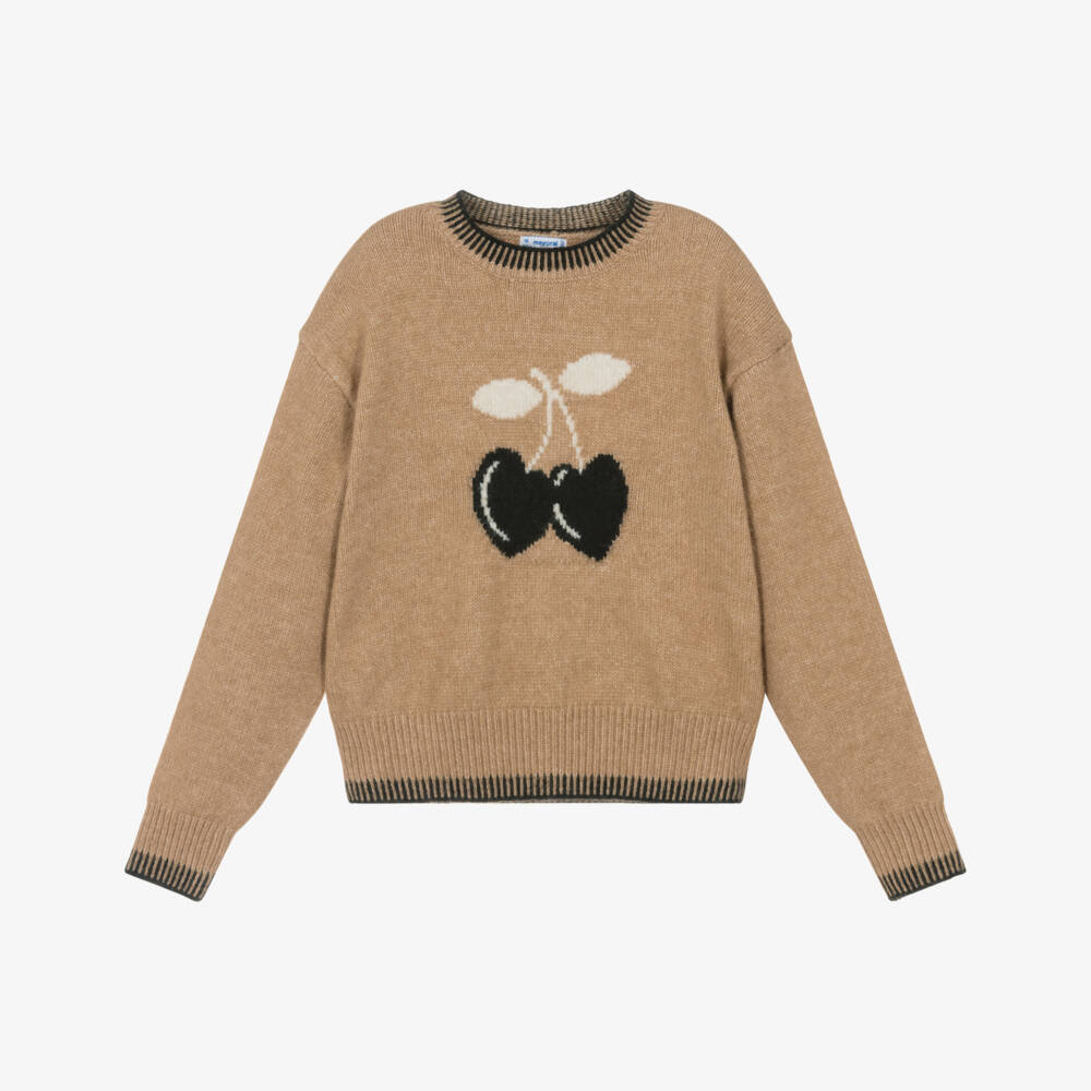 Mayoral-Girls Brown Cherry Heart Knitted Jumper | Childrensalon Outlet