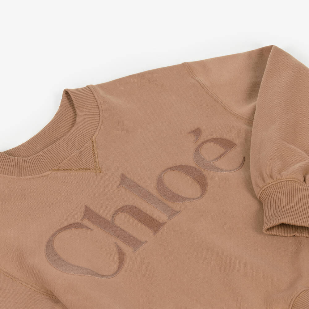 Chloé-Girls Brown Cotton Appliqué Logo Sweatshirt | Childrensalon Outlet