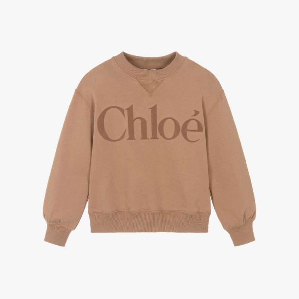 Chloé-Girls Brown Cotton Appliqué Logo Sweatshirt | Childrensalon Outlet