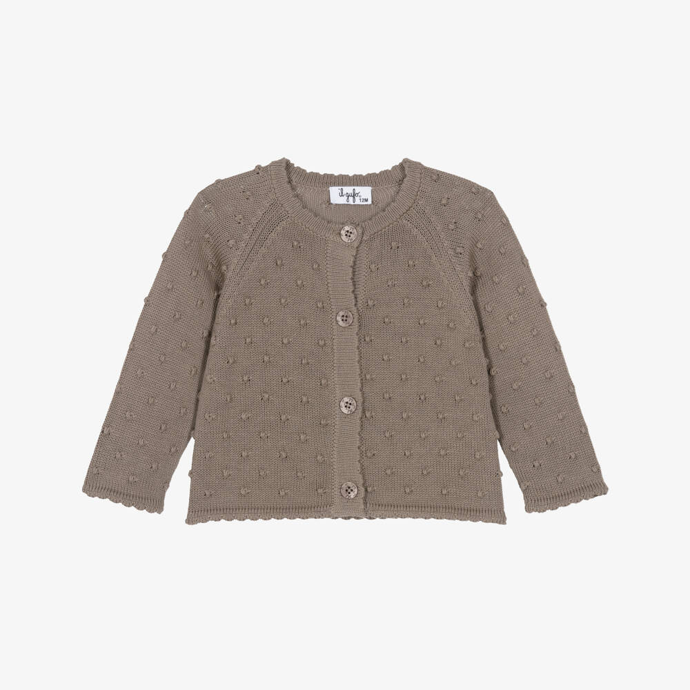 Il Gufo-Girls Brown Cotton Bobble Knit Cardigan | Childrensalon Outlet