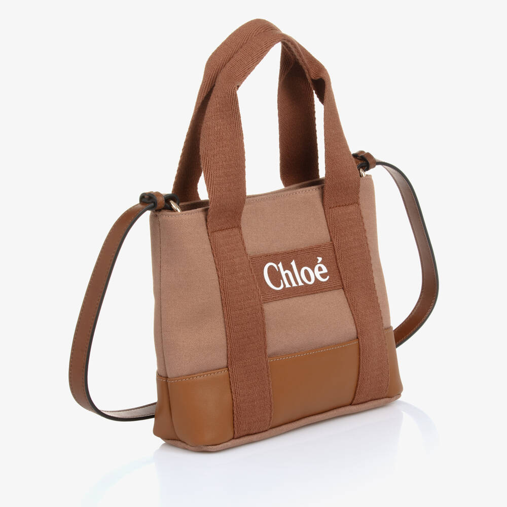 Chloé-Girls Brown Cotton & Leather Logo Tote Bag (25cm) | Childrensalon Outlet