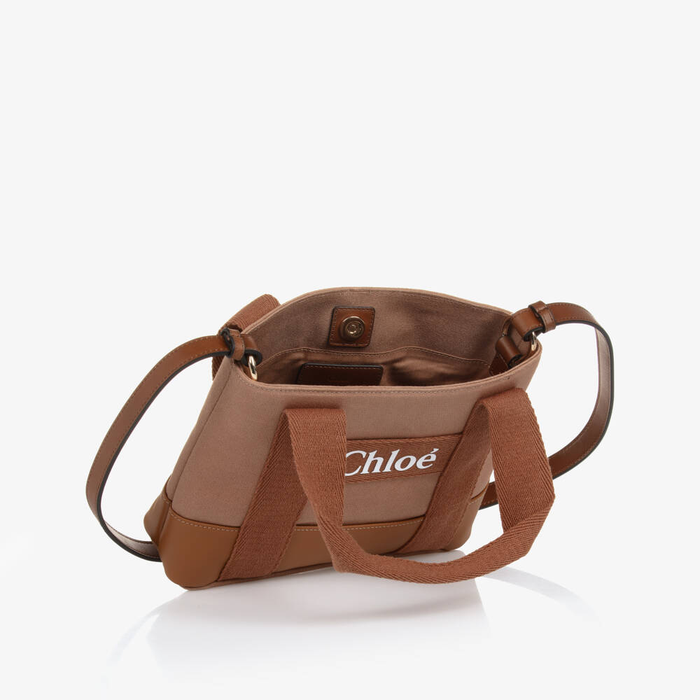 Chloé-Girls Brown Cotton & Leather Logo Tote Bag (25cm) | Childrensalon Outlet