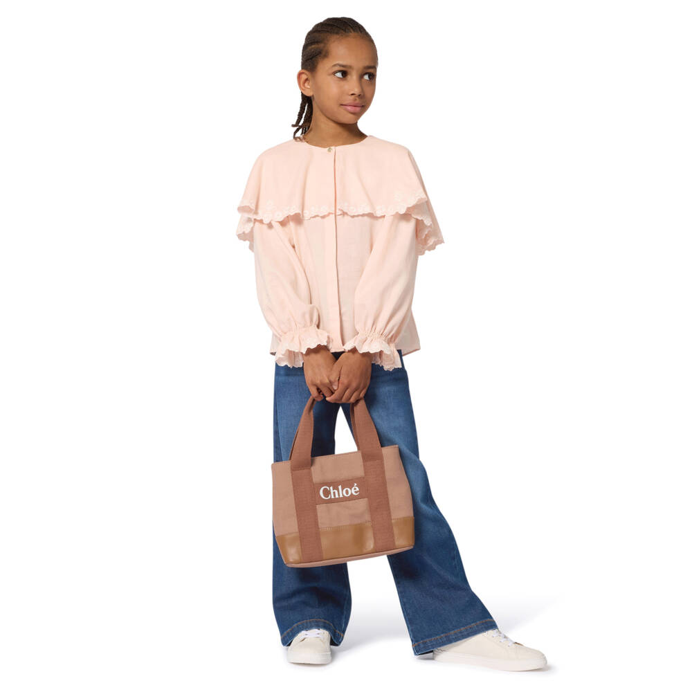 Chloé-Girls Brown Cotton & Leather Logo Tote Bag (25cm) | Childrensalon Outlet