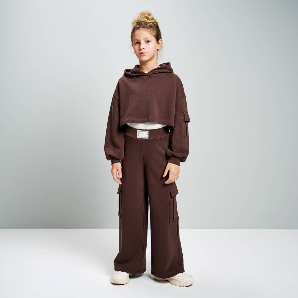 iDO Junior-Girls Brown Cotton Tracksuit Set with Cargo Pockets | Childrensalon Outlet