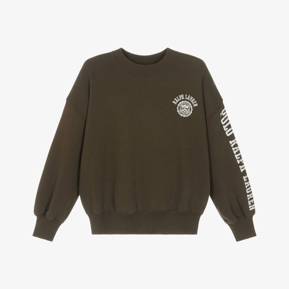 Ralph Lauren-Girls Brown Crest Logo Sweatshirt | Childrensalon Outlet