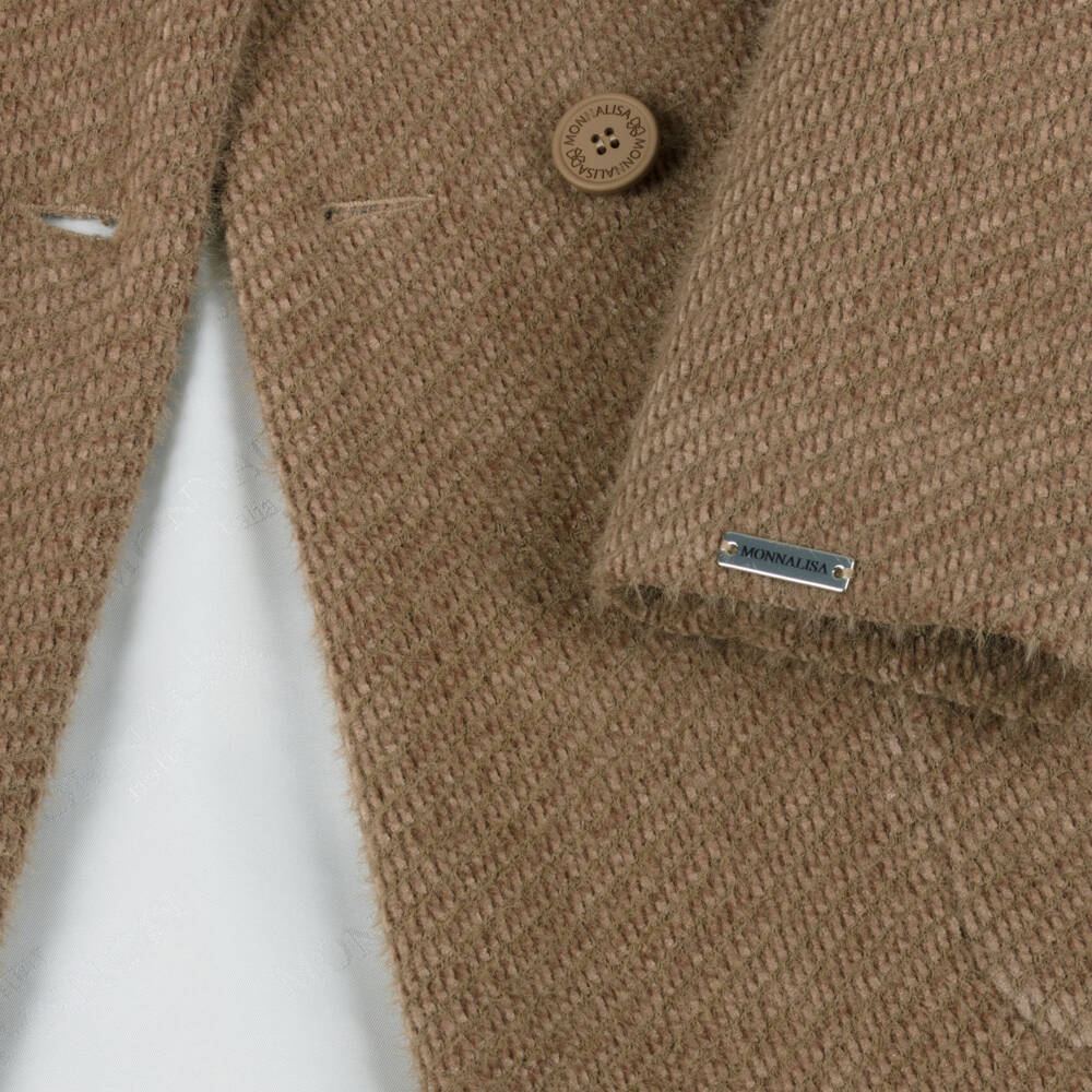 Monnalisa-Girls Brown Double-Breasted Coat | Childrensalon Outlet
