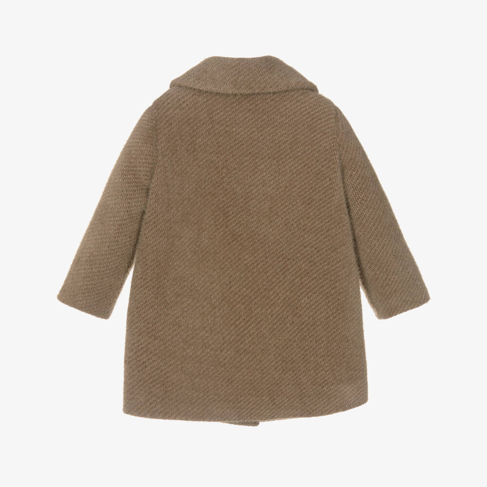 Monnalisa-Girls Brown Double-Breasted Coat | Childrensalon Outlet