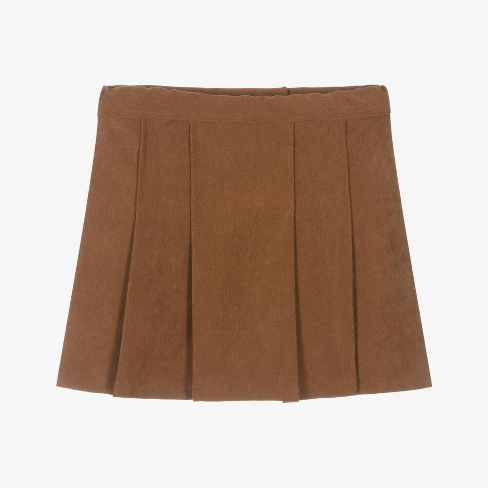 Dr. Kid-Girls Brown Double-Breasted Style Skirt with Pleats | Childrensalon Outlet