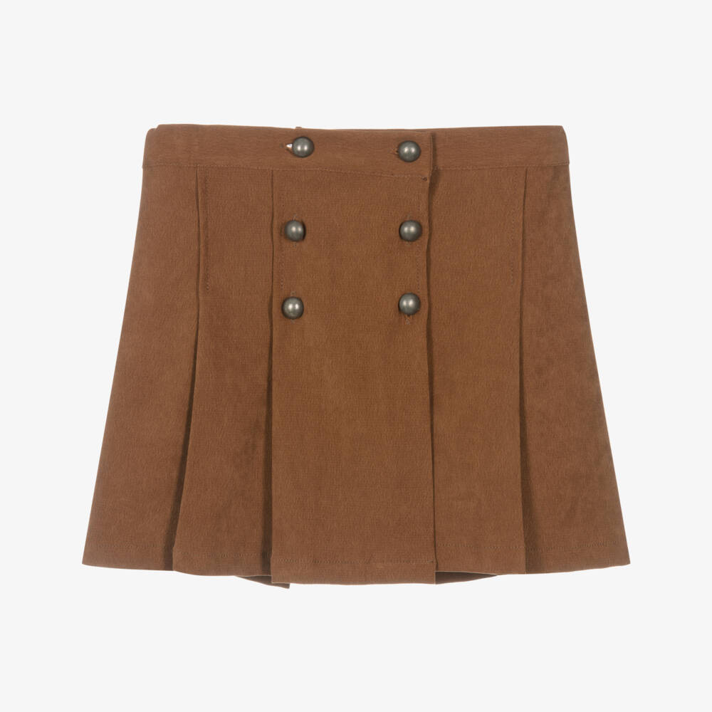 Dr. Kid-Girls Brown Double-Breasted Style Skirt with Pleats | Childrensalon Outlet