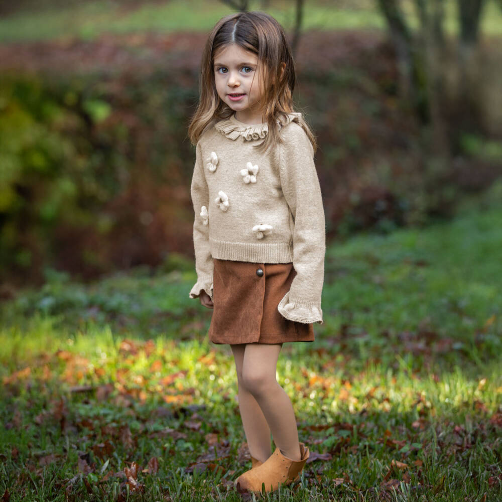 Dr. Kid-Girls Brown Double-Breasted Style Skirt with Pleats | Childrensalon Outlet