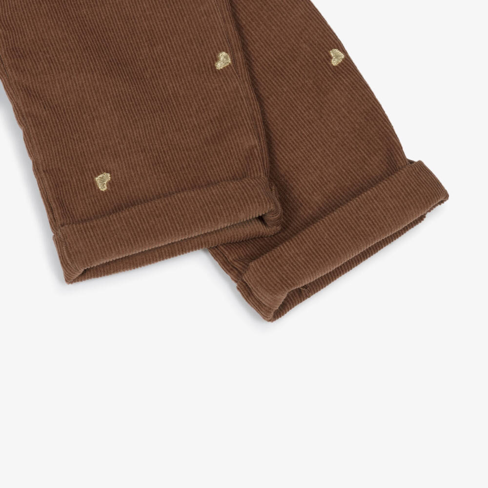 Dr. Kid-Girls Brown Embroidered Heart Cotton Corduroy Trousers | Childrensalon Outlet