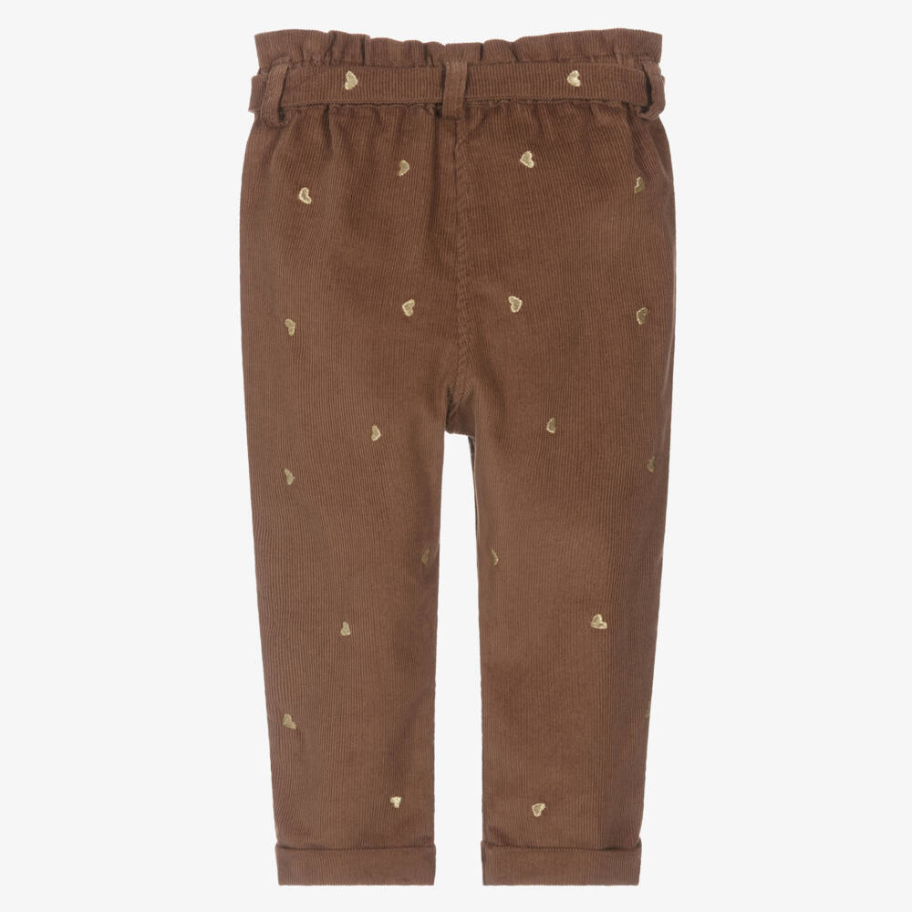 Dr. Kid-Girls Brown Embroidered Heart Cotton Corduroy Trousers | Childrensalon Outlet